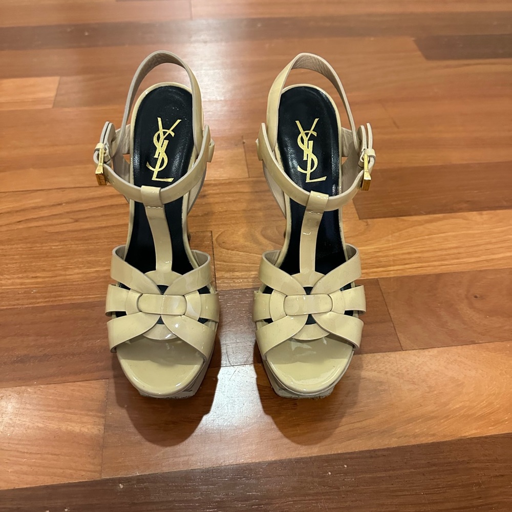 Saint Laurent tribute 105 patent leather platform sandals